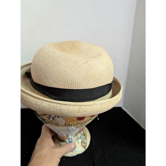 Imported Genuine Panama straw Vintage ladies HAT 40\'s 50\'s Breton roller ribbon main image 9